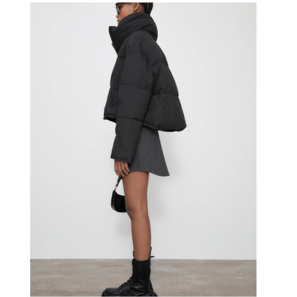 NEW Zara Contrasting High Neck Double Collar Puffer in Grey Size XS - Picture 7 of 16